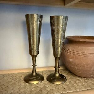 Vintage Brass India Etched Mini Goblets Vases.